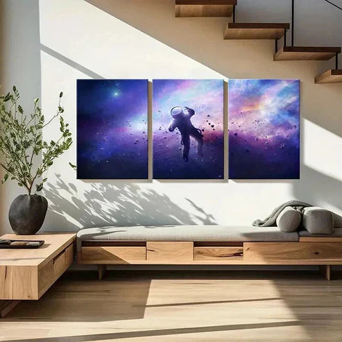 3pcs Galaxy & Nebula Space-Themed Astronaut Wall Art Canvas Unframed - High Quality Print 100% Australian Made Wall Canvas - Bella Home Decor