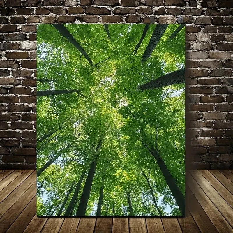 Lush Maple Tree Forest Nature Scene Painting 40x60cm Metal Print Ready to Hang - Bella Home Decor