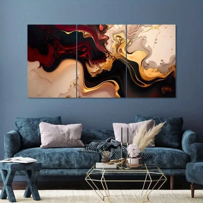 3pcs  Luxury Golden , Red Marble GR   Wall Art Set Canvas Framed 50x70cm - High Quality Print 100% Australian Made Wall Canvas Ready to Hang - Bella Home Decor