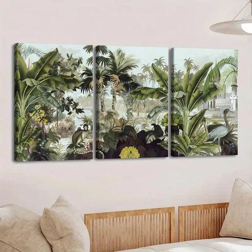 3pcs Tropical Forest & Wildlife Vibrant Flowers Wall Art Set Canvas Unframed - High Quality Print 100% Australian Made Wall Canvas