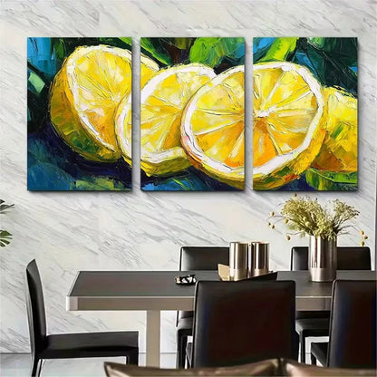 3pcs Lemon Slices Impasto Oil Painting Metal Print Ready to Hang Art