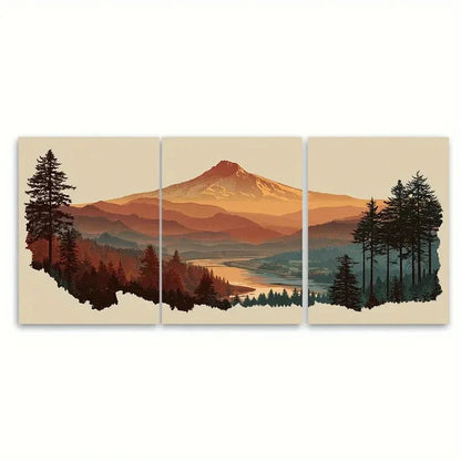 3pcs Oregon Landscapes Travel Illustration Wall Art Set Canvas Framed 50x70cm - High Quality Print 100% Australian Made Wall Canvas Ready to Hang