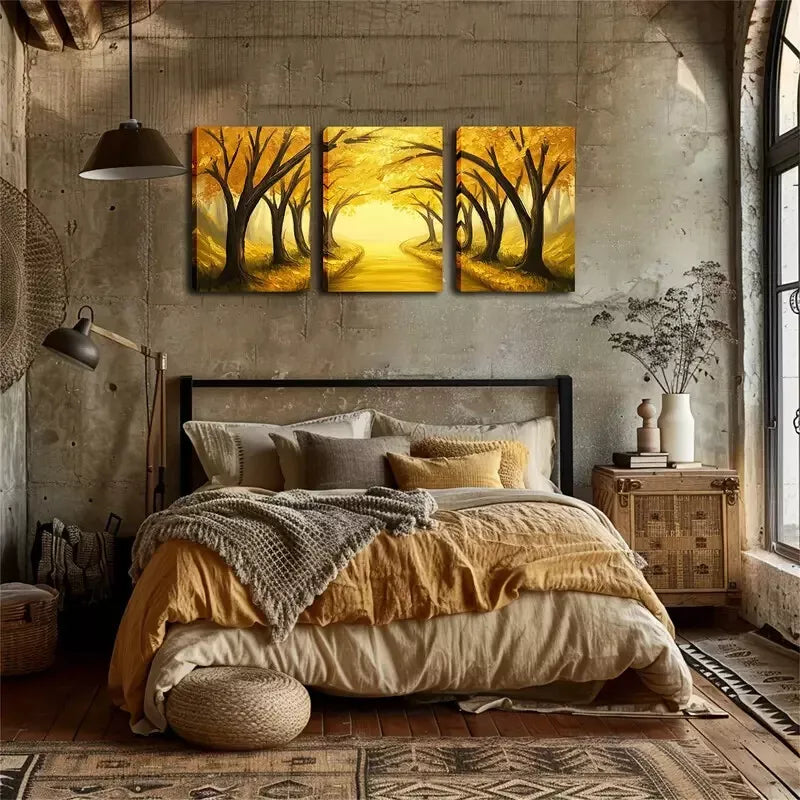 3pcs Dreamlike, Autumn Tree Passage Wall Art Canvas Unframed - High Quality Print 100% Australian Made Wall Canvas - Bella Home Decor