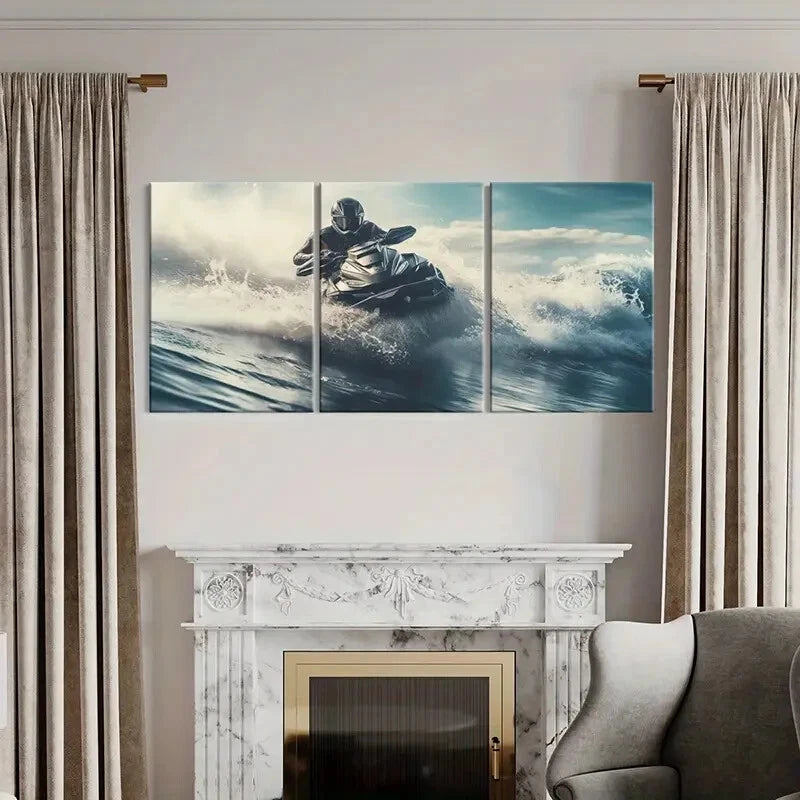3pcs Ocean Waves Adventure Spirit Painting Metal Print Ready to Hang Art - Bella Home Decor
