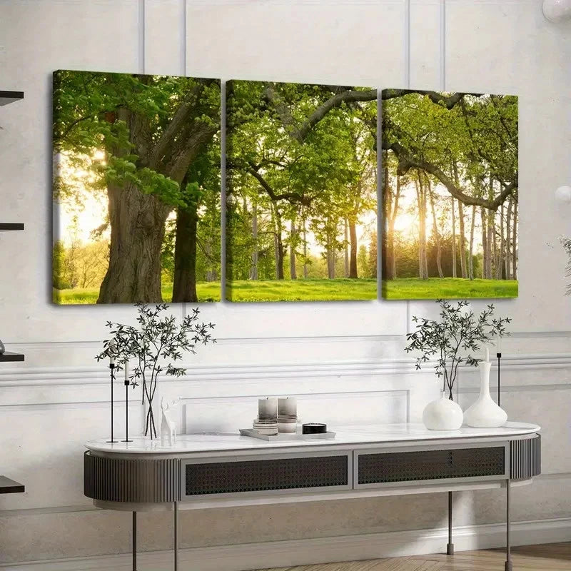 3pcs sunshine & Green Shade Nature Triptych Wall Art Set Canvas Framed 40x60cm - High Quality Print 100% Australian Made Wall Canvas Ready to Hang