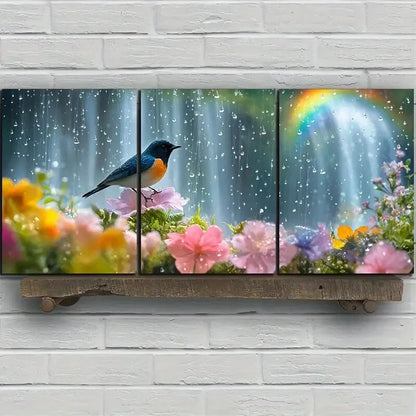 3pcs Bird and Floral Mural Nature Metal Print Ready to Hang Art - Bella Home Decor