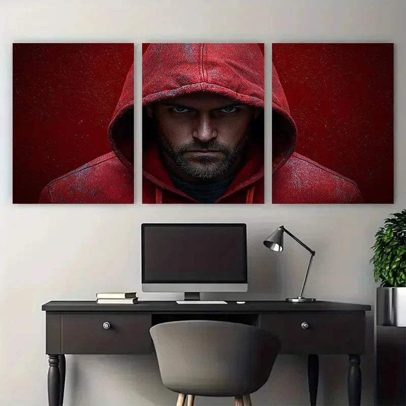 3pcs Edgy Urban with Distressed Red Hoodie Wall Art Set Canvas Framed 40x60cm - High Quality Print 100% Australian Made Wall Canvas Ready to Hang - Bella Home Decor