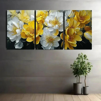 3pcs Oil Painting of Yellow and White Flowers Metal Print Ready to Hang Art - Bella Home Decor