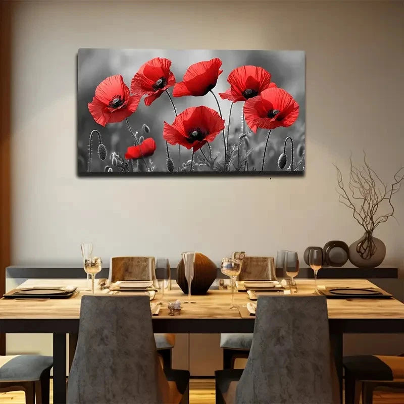 Abstract Red Poppy Wall Art canvas office home room framed 120x60cm