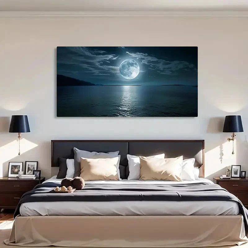 Bright Moon Over The Sea Wall Art Canvas Office Home Room Framed 120x60cm - Bella Home Decor