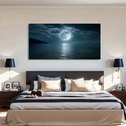 Bright Moon Over The Sea Wall Art Canvas Office Home Room Framed 120x60cm - Bella Home Decor