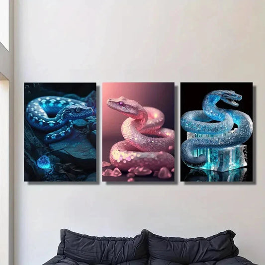 3pcs Snake animal statue, glowing snake Metal Print Ready to Hang Art
