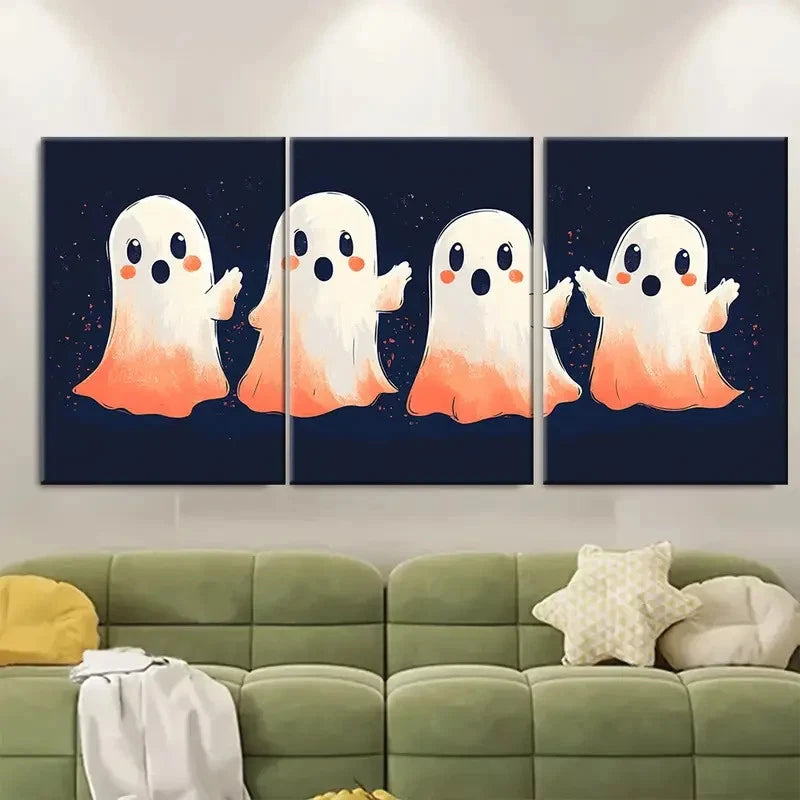 3pcs Cute Ghost cg  Wall Art Set Canvas Framed 60x90cm - High Quality Print 100% Australian Made Wall Canvas Ready to Hang - Bella Home Decor