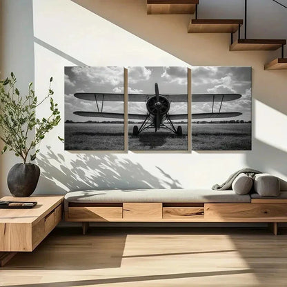 3pcs Black & White Plane Print with Cloudy Sky Metal Print Ready to Hang Art - Bella Home Decor