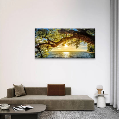 Trees Sunset Ocean Abstract Wall Art Canvas Office Home Room Framed 120x60cm