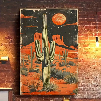 Desert Cactus Under Blood-Red Moon Portrait 60x90cm Home Decor Wall Print Art - Bella Home Decor