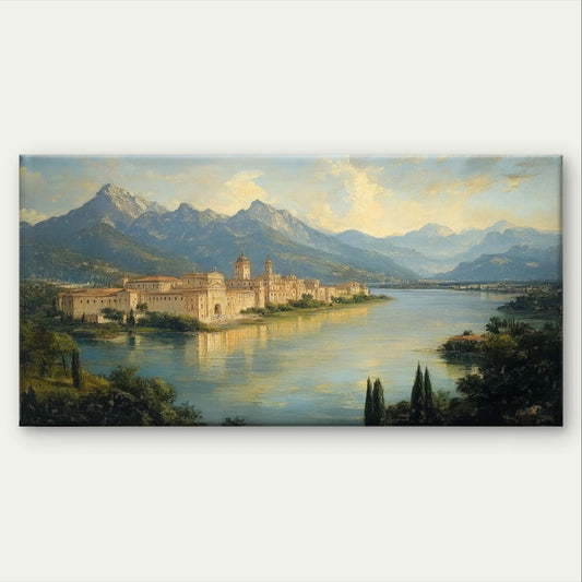 Vintage Italy Lake Landscape Painting Wall Art Canvas Office Home Framed 120x60cm