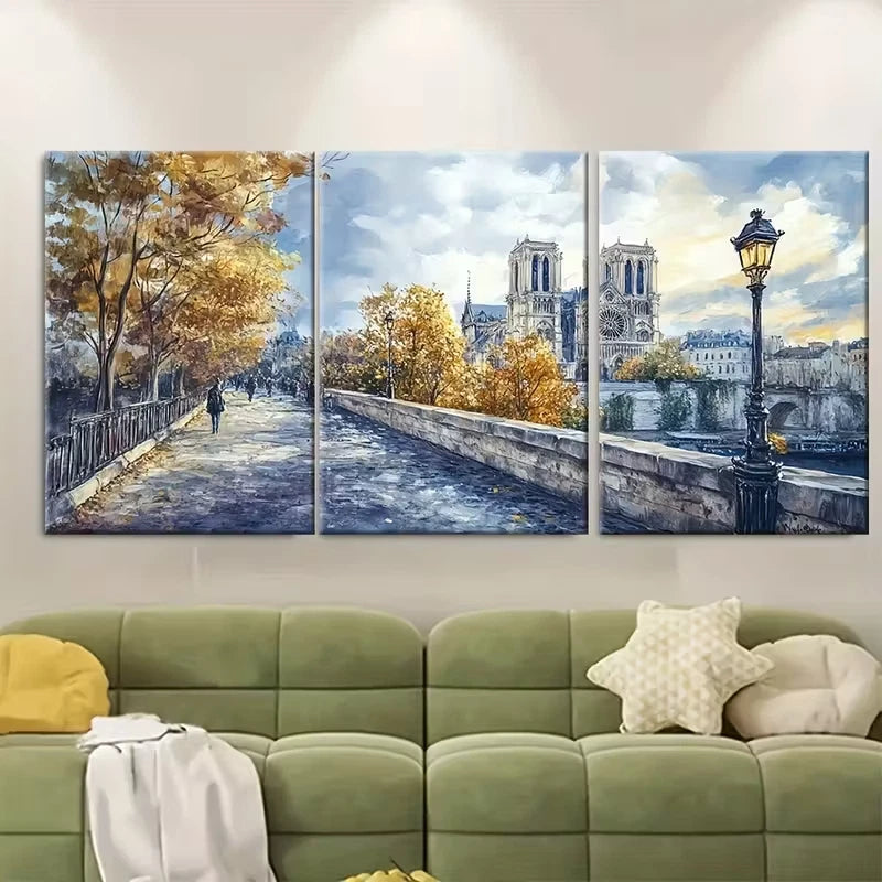 3pcs Autumn Leaves and Stone Bridge Metal Print Ready to Hang Art - Bella Home Decor