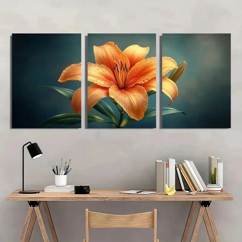 3pcs Daylily Flower Painting Print Vintage Style Metal Print Ready to Hang Art - Bella Home Decor