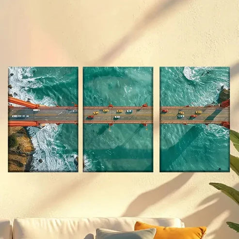 3pcs Golden Gate Bridge Aerial View Wall Art Set Canvas Unframed - High Quality Print 100% Australian Made Wall Canvas
