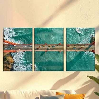 3pcs Golden Gate Bridge Aerial View Wall Art Set Canvas Unframed - High Quality Print 100% Australian Made Wall Canvas