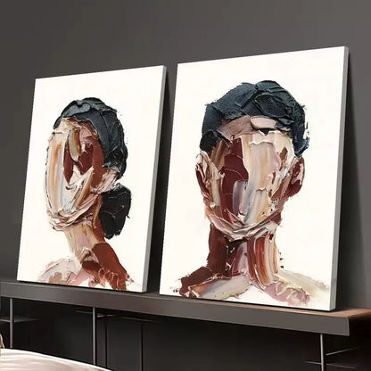 2pcs Painting, Man And Woman Portraits, Abstract Figure Oil Canvas Framed 50x75cm - High Quality Print 100% Australian Made Wall Canvas Ready to Hang - Bella Home Decor