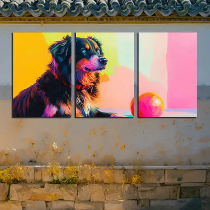 3pcs Colorful Dog and Ball Illustration Metal Print Ready to Hang Art - Bella Home Decor