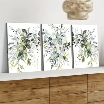 3pcs Elegant Floral Botanical Purple Green Blue Wall Art Set Canvas Unframed - High Quality Print 100% Australian Made Wall Canvas