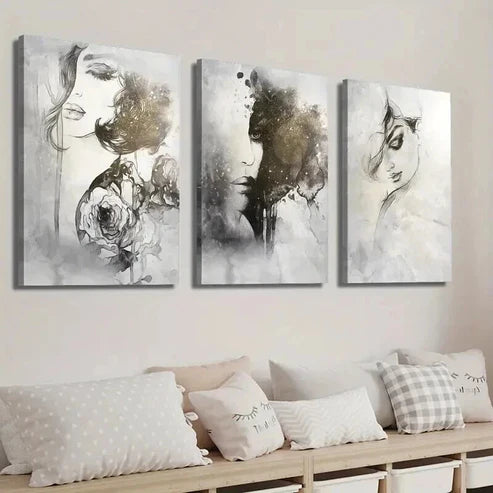 3pcs Mysterious Female Portrait Painting Wall Art Set Canvas Unframed - High Quality Print 100% Australian Made Wall Canvas