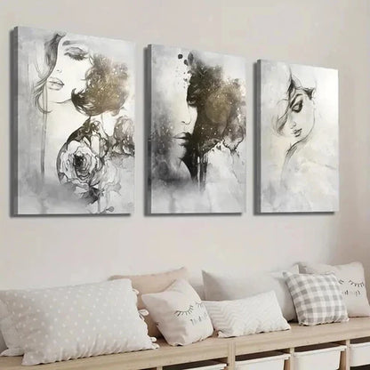 3pcs Mysterious Female Portrait Painting Wall Art Set Canvas Unframed - High Quality Print 100% Australian Made Wall Canvas