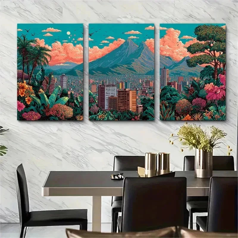 3pcs Guatemala City Travel Post Painting Perfect Wall Art Set Canvas Framed 50x70cm - High Quality Print 100% Australian Made Wall Canvas Ready to Hang
