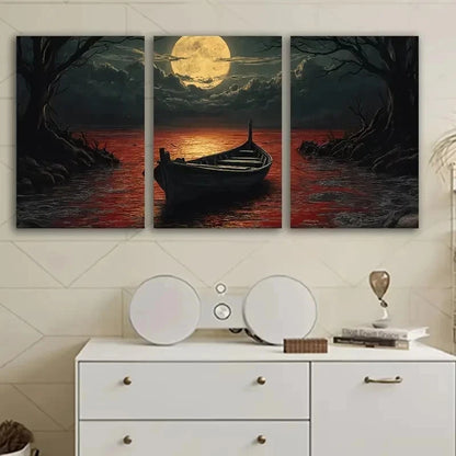 3pcs Moonlit River Scene Wall Art Set Canvas Framed 60x90cm - High Quality Print 100% Australian Made Wall Canvas Ready to Hang