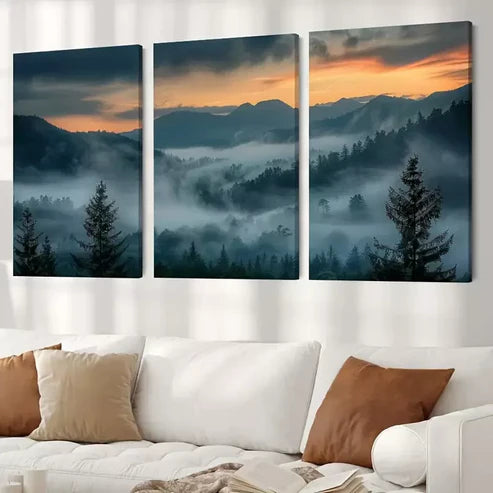 3pcs Sunset & Forest With Mountain  Art Set Canvas Unframed - High Quality Print 100% Australian Made Wall Canvas