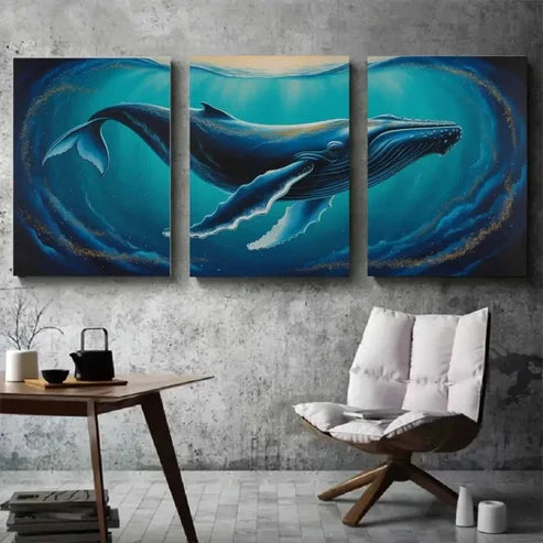 3pcs Blue Whale Canvas Wall Art Canvas Unframed - High Quality Print 100% Australian Made Wall Canvas - Bella Home Decor