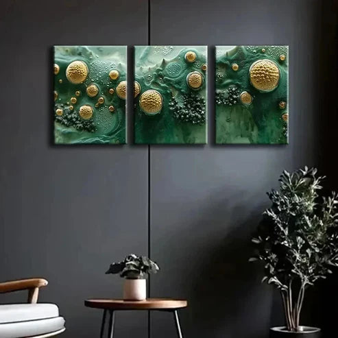 3pcs Abstract Green & Golden Designs Wall Art Canvas Unframed - High Quality Print 100% Australian Made Wall Canvas - Bella Home Decor