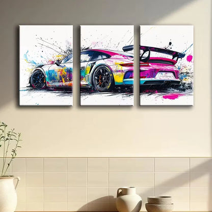 3pcs Stunning Vibrant Car Design Wall Art Set Canvas Framed 50x70cm - High Quality Print 100% Australian Made Wall Canvas Ready to Hang