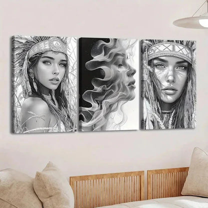 3pcs Elegant Abstract Ladies Gray & White Native Wall Art Set Canvas Unframed - High Quality Print 100% Australian Made Wall Canvas