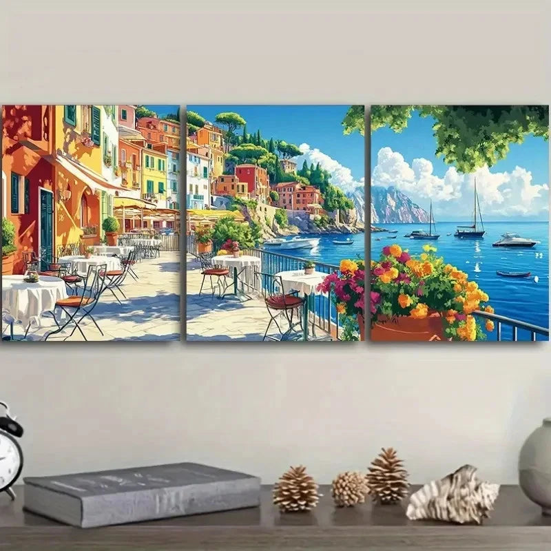 3pcs Colorful Vibrant Italian Town Scene Metal Print Ready to Hang Art - Bella Home Decor