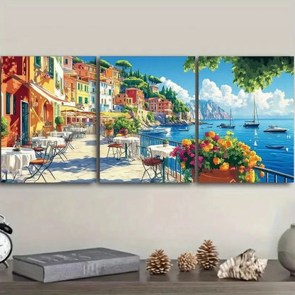 3pcs Colorful Vibrant Italian Town Scene Metal Print Ready to Hang Art - Bella Home Decor