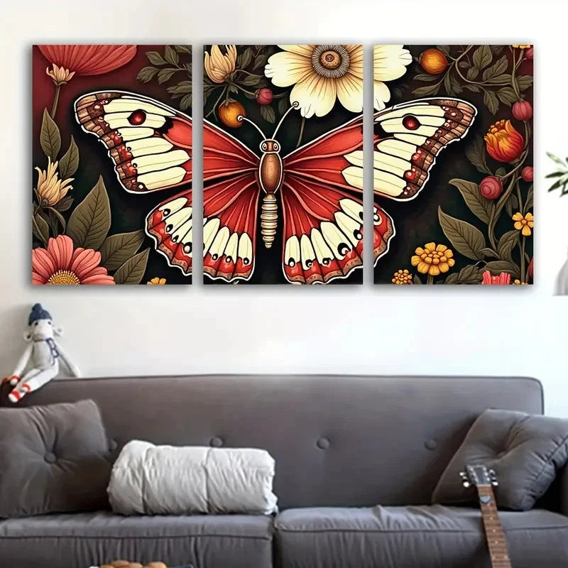 3pcs Vibrant Butterfly & Floral Wall Art Set Canvas Framed 50x70cm - High Quality Print 100% Australian Made Wall Canvas Ready to Hang