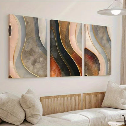3pcs Abstract Golden Wavy Line Wall Art Set Canvas Framed 50x70cm - High Quality Print 100% Australian Made Wall Canvas Ready to Hang - Bella Home Decor