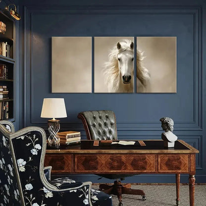 3pcs White Horse Art Elegant Mane Soft Lighting Metal Print Ready to Hang Art - Bella Home Decor