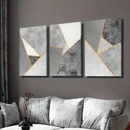 3pcs Grey and Golden Geometric Designs Wall  Art Set Canvas Unframed - High Quality Print 100% Australian Made Wall Canvas