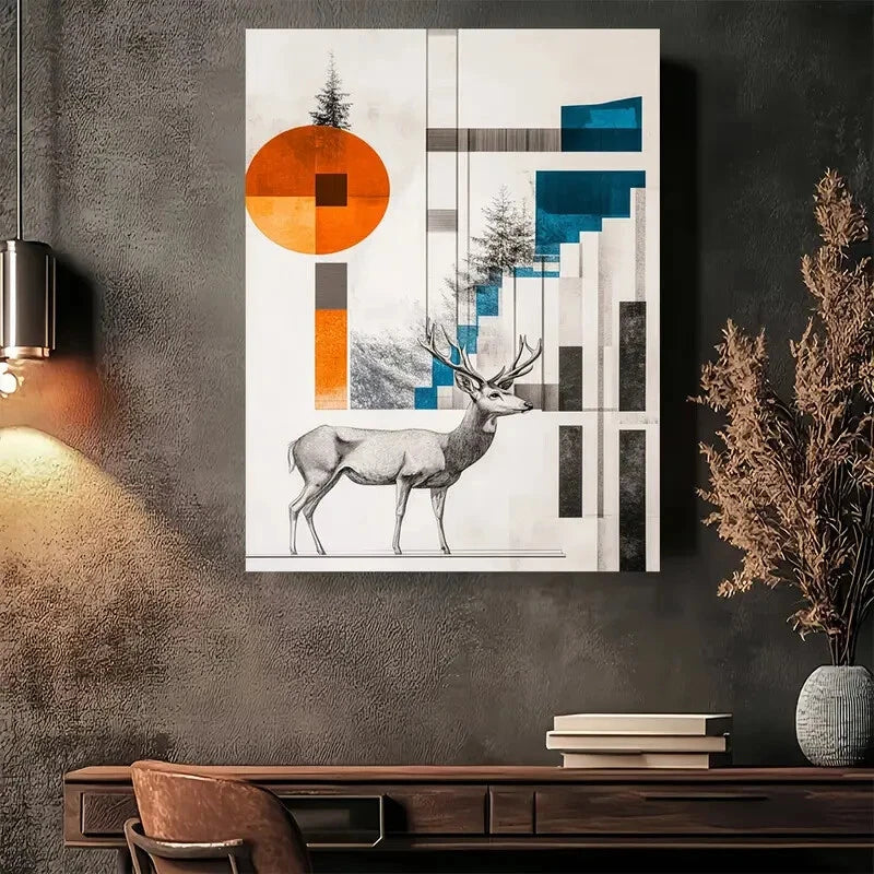 Beautiful Modern Abstract Deer Elegant Painting 40x60cm Metal Print Ready to Hang - Bella Home Decor