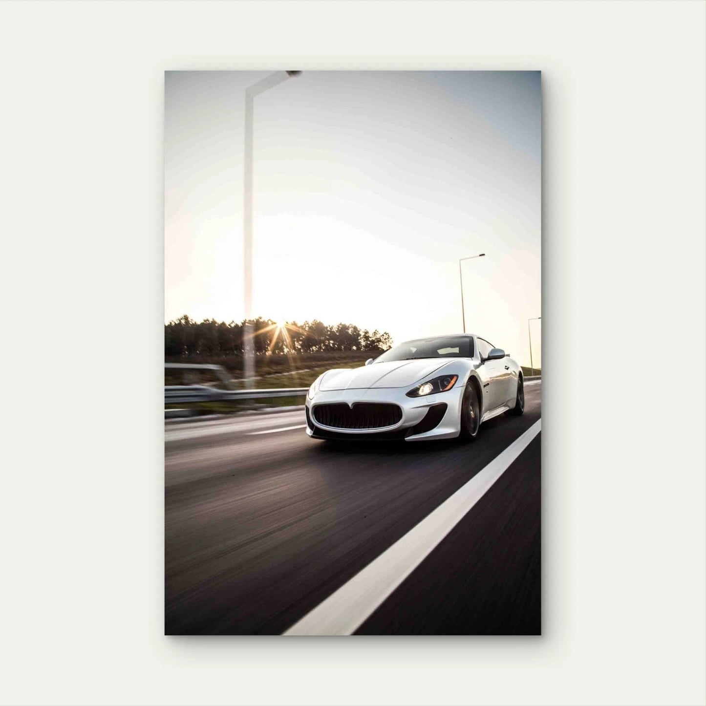 A Sliver Metallic Color Sport Car Metal Print Ready to Hang