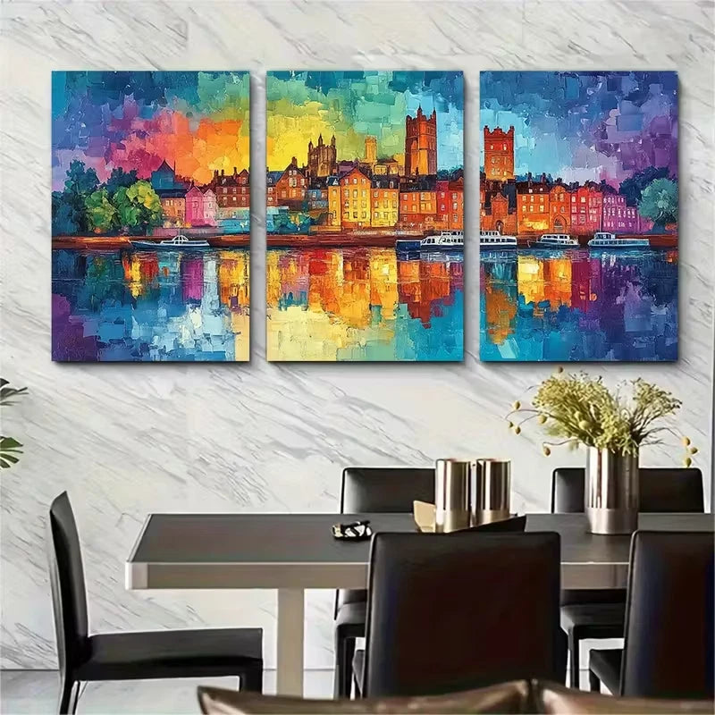 3pcs Vibrant Chesterfield Skyline Metal Print Ready to Hang Art