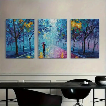 3pcs Abstract Cityscape with Golden & Teal Accents Metal Print Ready to Hang Art - Bella Home Decor