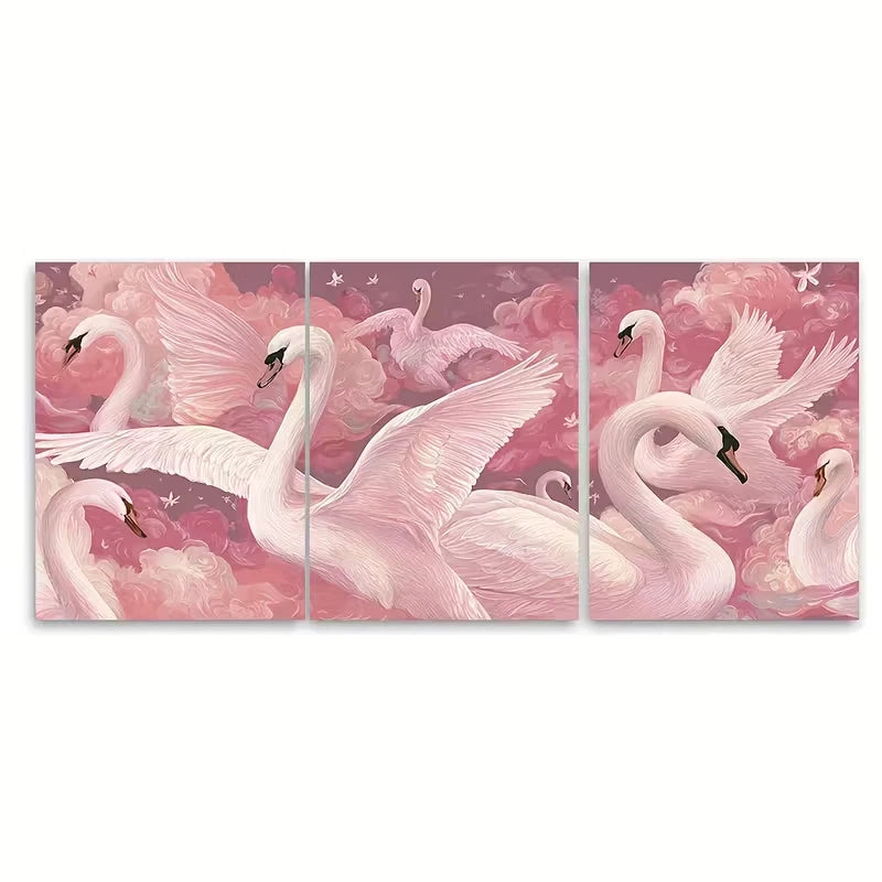 3pcs , Swan Art, Coquette Metal Print Ready to Hang Art - Bella Home Decor