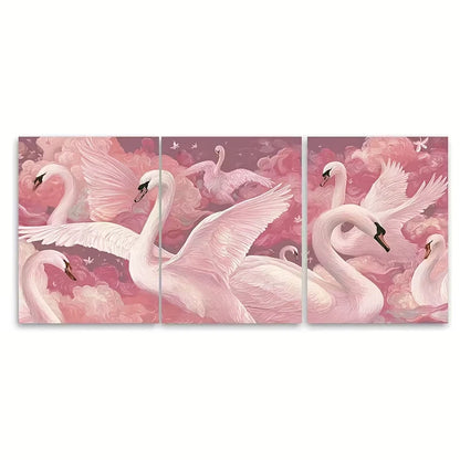 3pcs , Swan Art, Coquette Metal Print Ready to Hang Art - Bella Home Decor