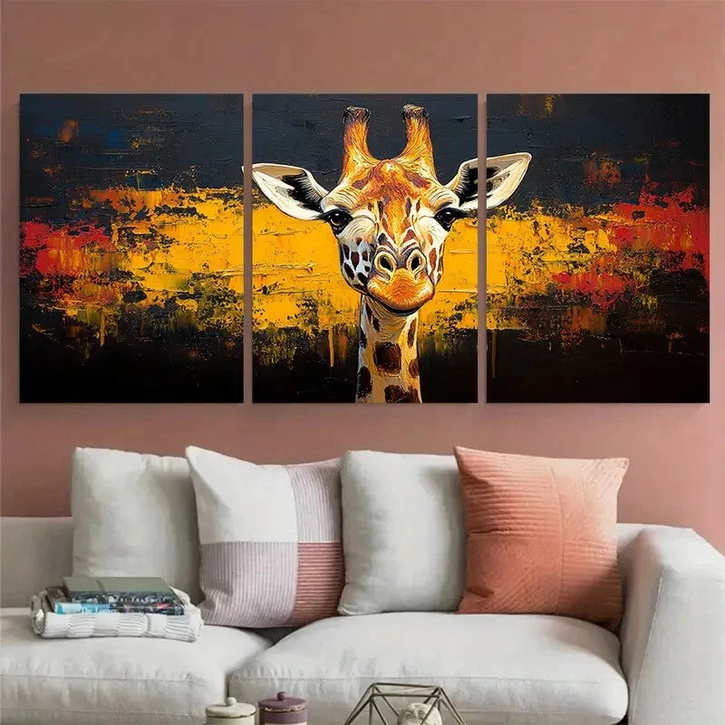 3pcs Giraffe African Animals Metal Print Ready to Hang Art - Bella Home Decor